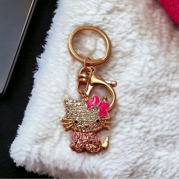 Hello Kitty Pink Gold Rhinestone Keychain NWT - Picture 2 of 2
